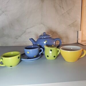Miniature Tea Set Ceramic Teapot Cups Colorful Play Pretend‎ Kitchen Decor